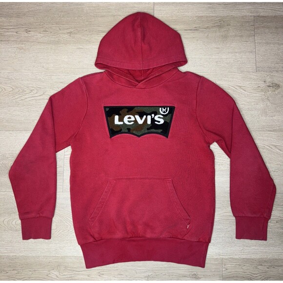 Levi's Kids Youth Medium 10/12 Pullover Hoodie Red Logo Sweatshirt Camouflage - Picture 2 of 8